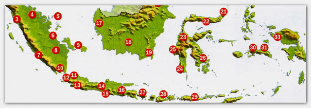 แผนที่แสดงพื้นที่ที่มีเป้าหมายในการพัฒนาให้เป็นเมือง Minapolitan
